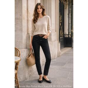 Sézane Slim Parfait Black Jeans FR 36 US 4 Mid Rise Stretch Denim 27 Inseam